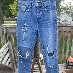 Ripped boyfriend fit high waisted jeans